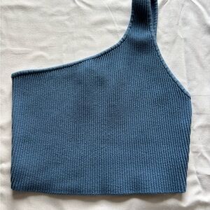 Babaton One-Shoulder Ribbed Crop Top in Flagstone Blue